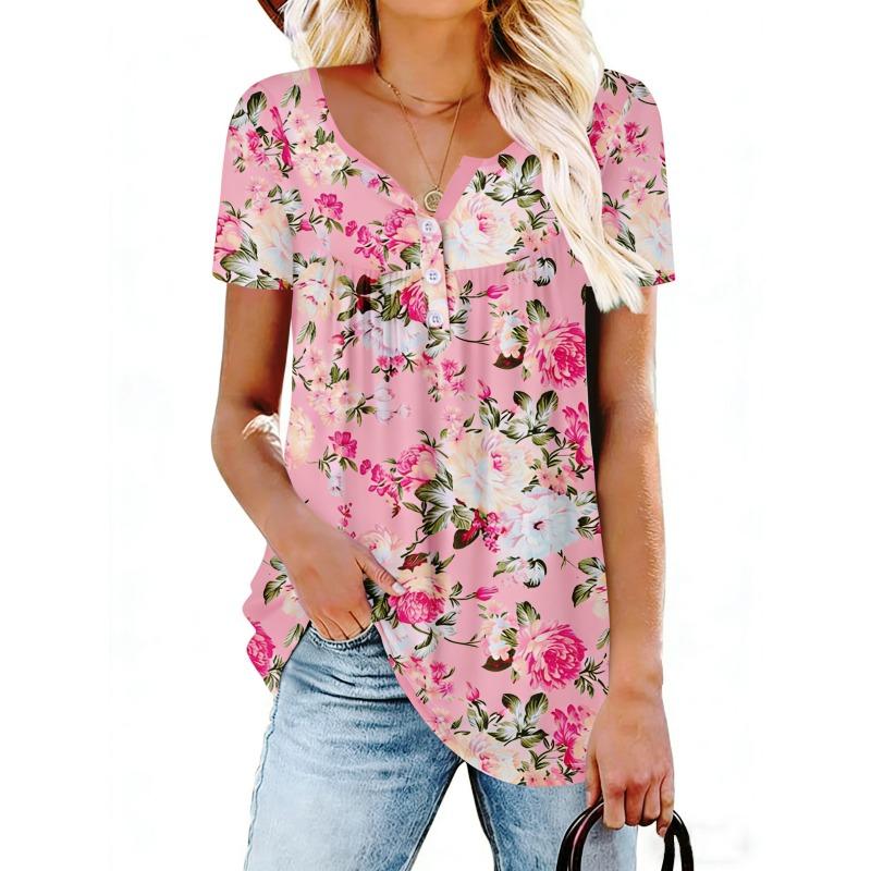 GMXIA Women's Fashion Short Sleeve Button-down Collar Casual Blouses & Shirts