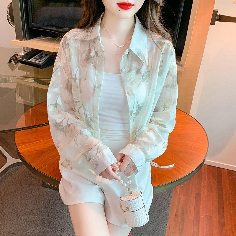 Fragmented Chiffon Shirt Sunscreen Clothing Women's Summer Long Sleeved Thin Cardigan Short Top