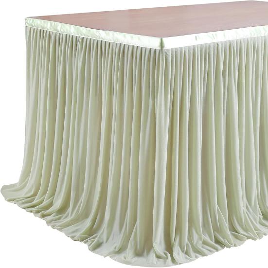 Tulle Table Skirt for Rectangular Tables 4/6/9ft Wrinkle Free Table Cloth with Tutu Skirt Reusable Tablecloth for Wedding Bridal Shower Birthday Party