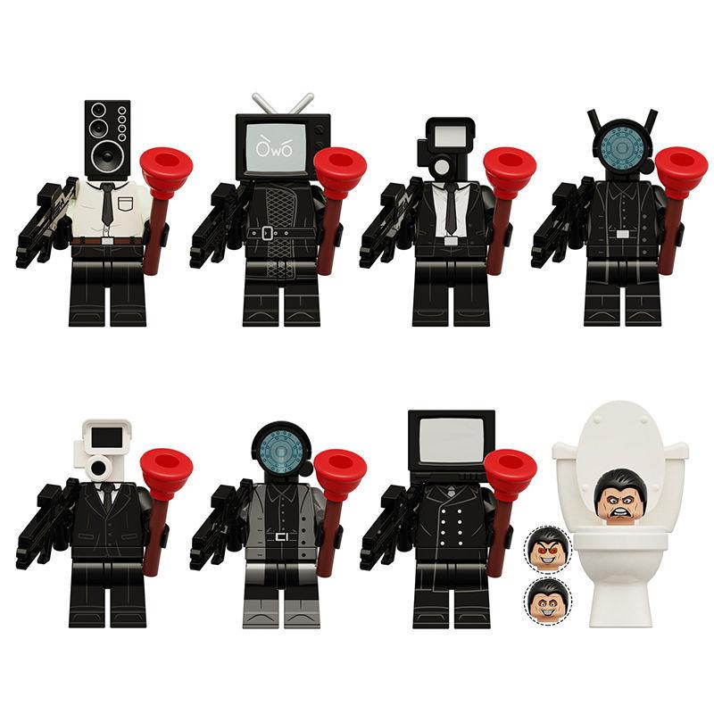 Юмористические фигурки из строительных блоков с персонажами на туалетную тематику и взаимозаменяемыми деталями