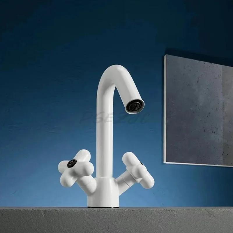 Candy Colored Washbasin Faucet All Copper Hot and Cold Basin Bathroom Counter Bottom Basin Integrated Double Hole Faucet