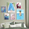 Summer Seascape Cartoon Wall Picture Girl In Swimming Pool Wall Art Print Canvas Painting Travel Relax Poster Living Room Decor