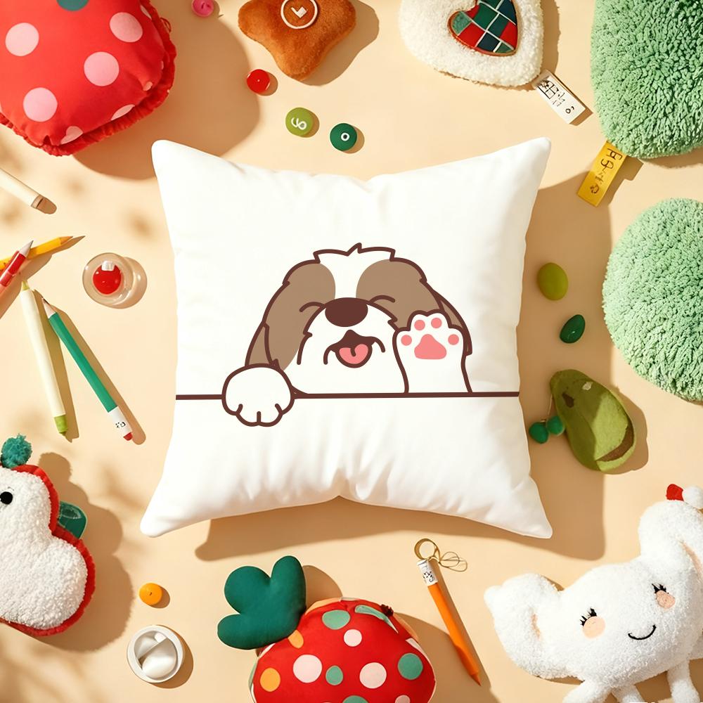 Cute Dog Waving Paw Pillow Case Plush Fabric Soft DoubleSided Printed Sofa Warm Winter Home Gift Cushion Cover