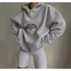 Womens Oversized Long Sleeve Hooded Sweatshirt With Letter Print Cotton Blend Casual Top