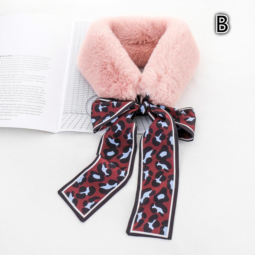 Women Elegant Faux Fur Scarf Plush Leopard Winter Warm Vintage Fluffy Collar Wrap