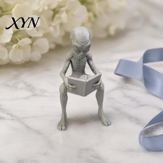 Декоративный предмет для офиса и кабинета, 3D-печатная фигурка инопланетянина для чтения, Креативная скульптура сидящей фигуры, Коллекционные фигурки из смолы, Настольная статуэтка