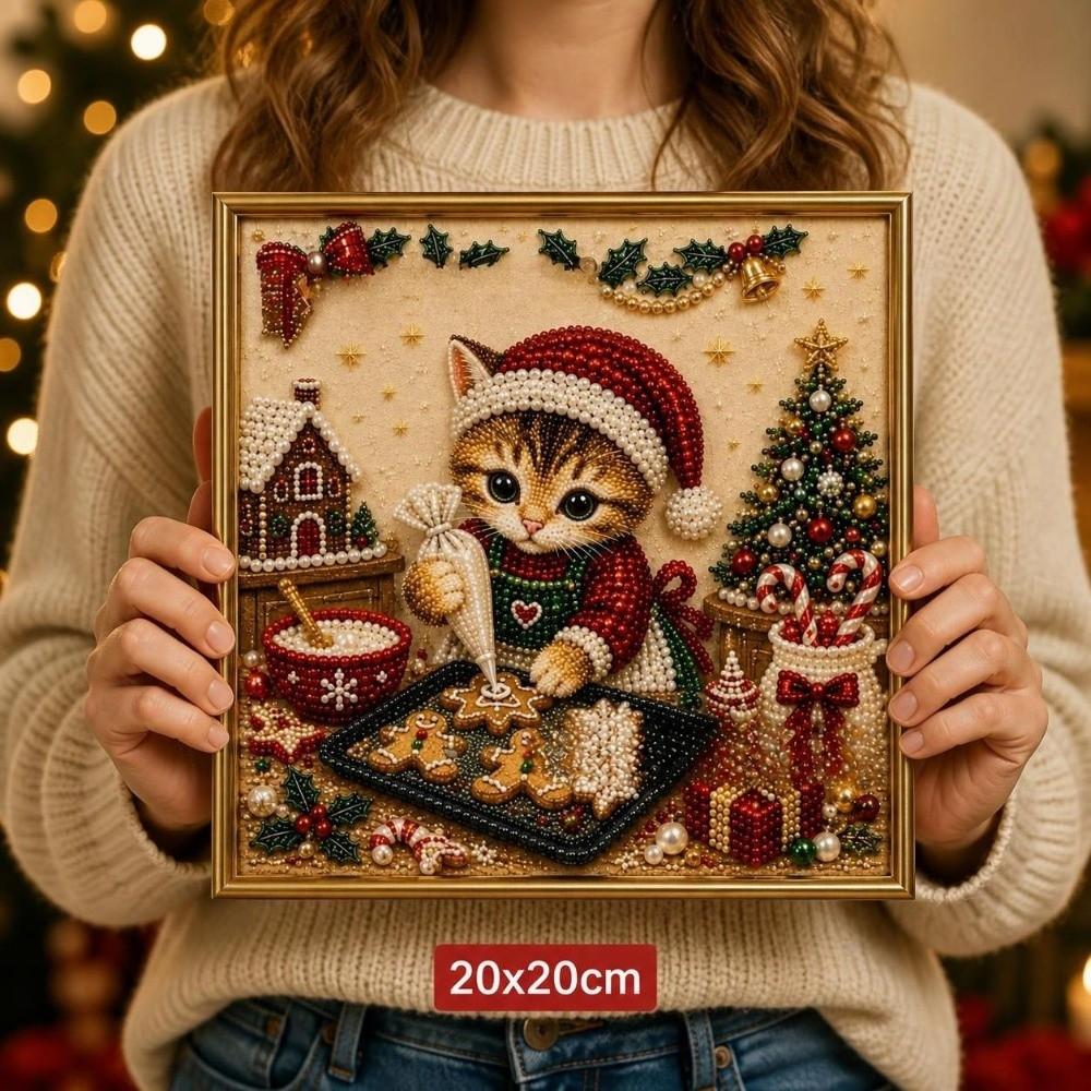 1 Set DIY Christmas Kitty Art Kit 3D Pearl Effect Pearl Art Kit Christmas Craft Decoration