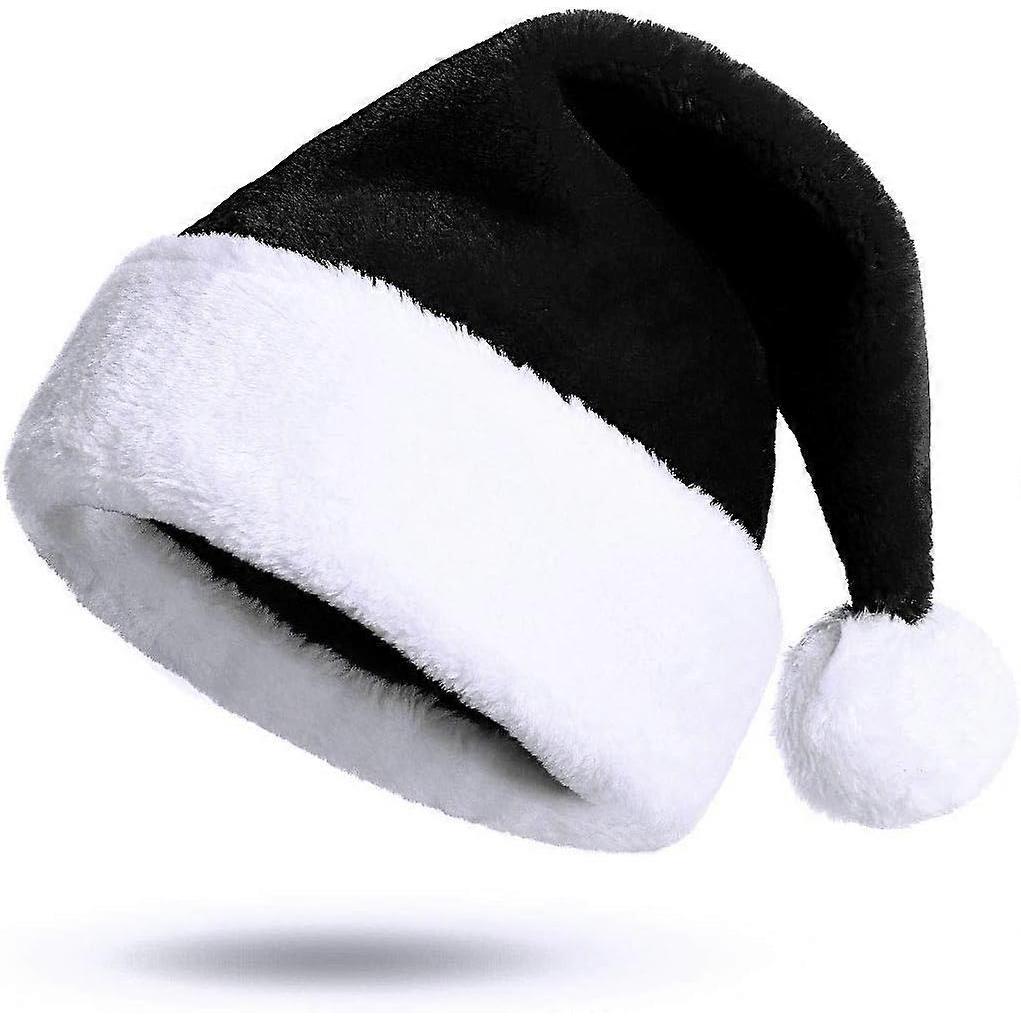 Dww-Noir Bonnet Noel Chapeau de Pre Nol pour Adultes De luxe Costume de Chapeau de Pere Noel Peluche Ornements de Nol