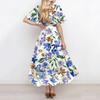Women's Summer Fashion V-Neck Flared Dress Short Sleeve Floral Dresses