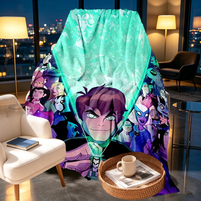 Ben 10 Cartoon Print Blanket - Soft & Comfortable, for Bedroom, Travel, Sofa, Home Decoration - Birthday Christmas Gift for Friend