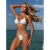 Women's Swimwear New Solid Color Creative Splicing Pearl Flower Accessories Sexy Split Swimsuit Thong Biquini Bathing Suit