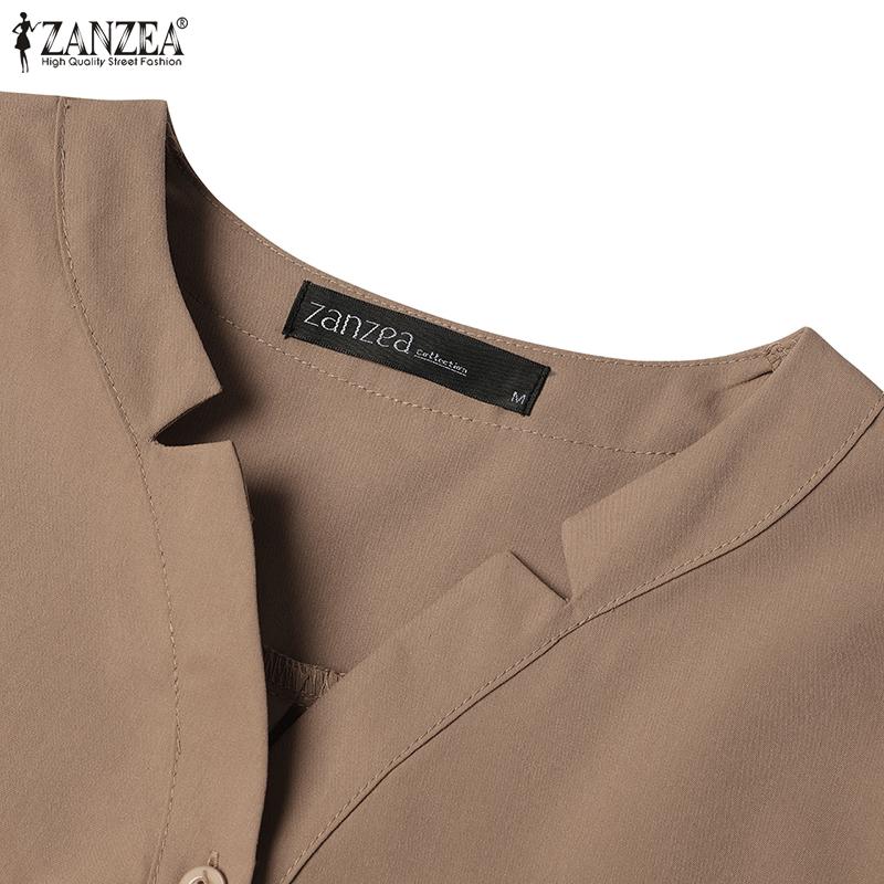 ZANZEA Summer Casual V-neck Short Sleeve Tunic Waist Shirt Dress