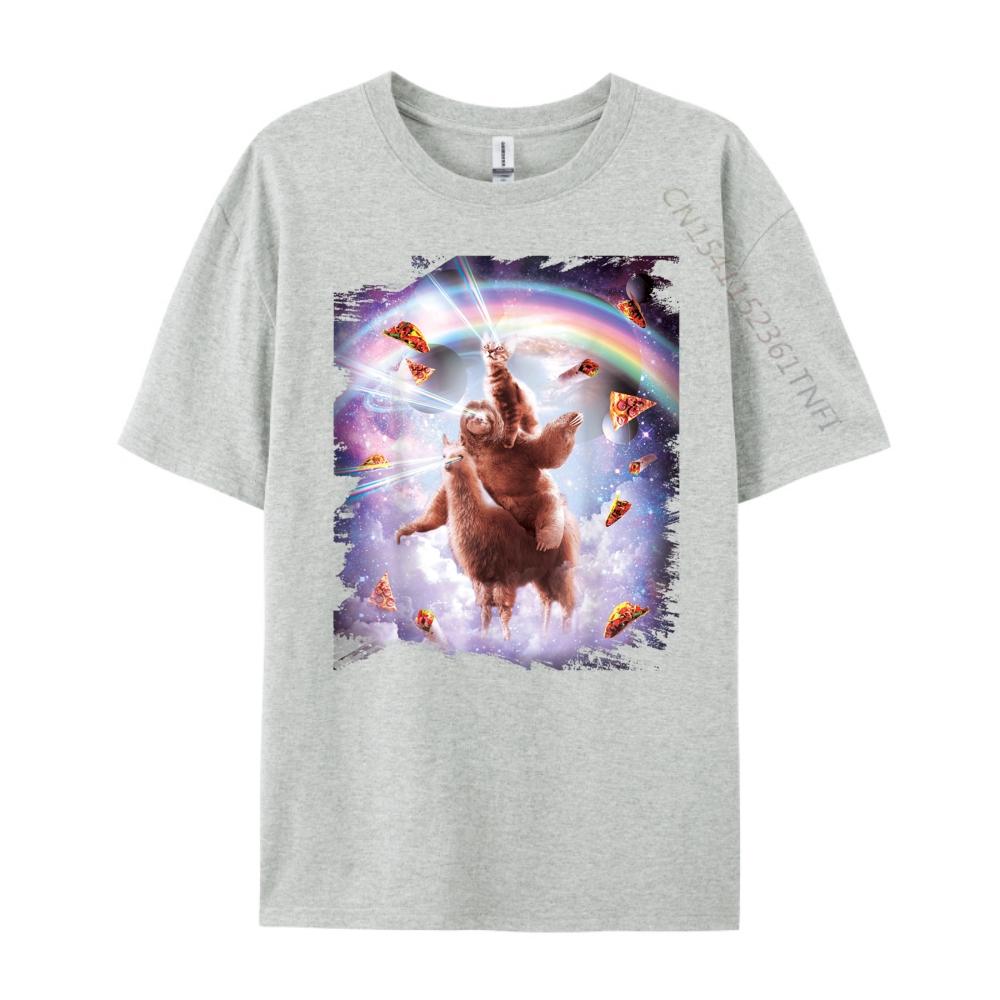 Laser Eyes Space Cat Riding Sloth Llama Rainbow Shirts Graphic Tee White T Shirt Men