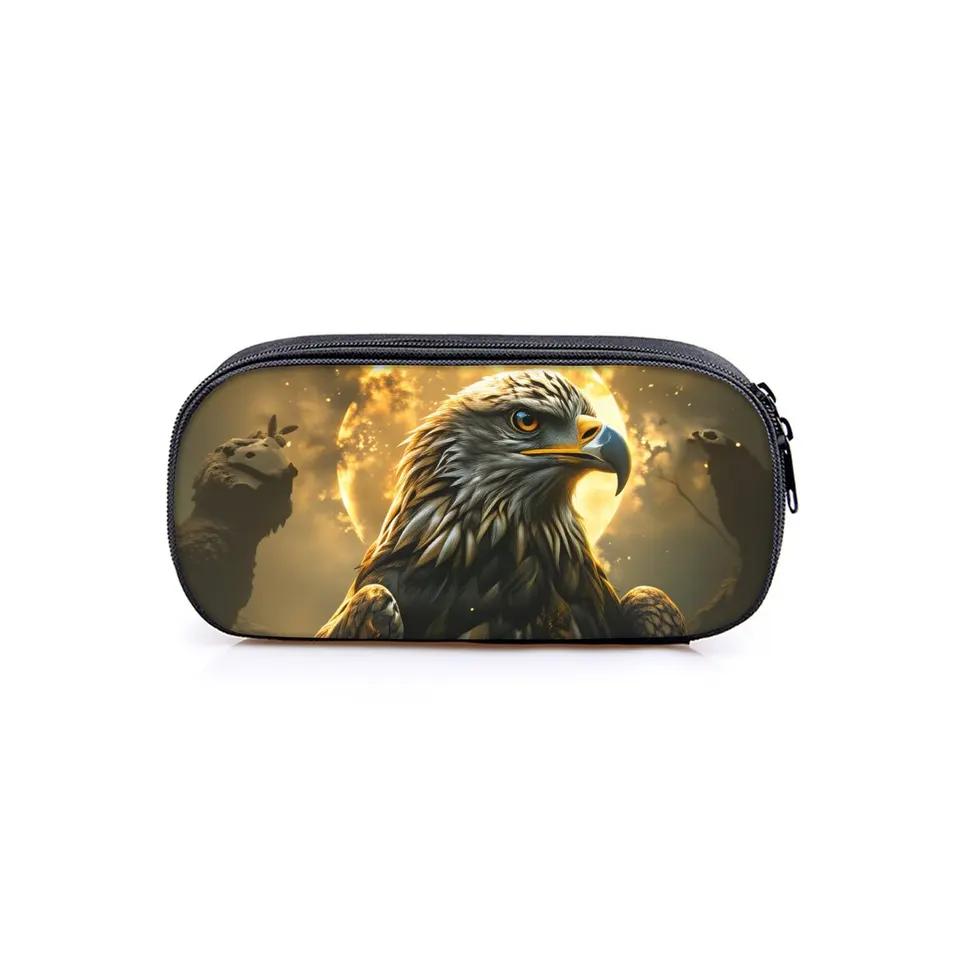 Hot Sales Eagle Print Layered Fabric Pencil Case 3D Cartoon Pen Bag Best Gift for Boys/Girls School & Office Use