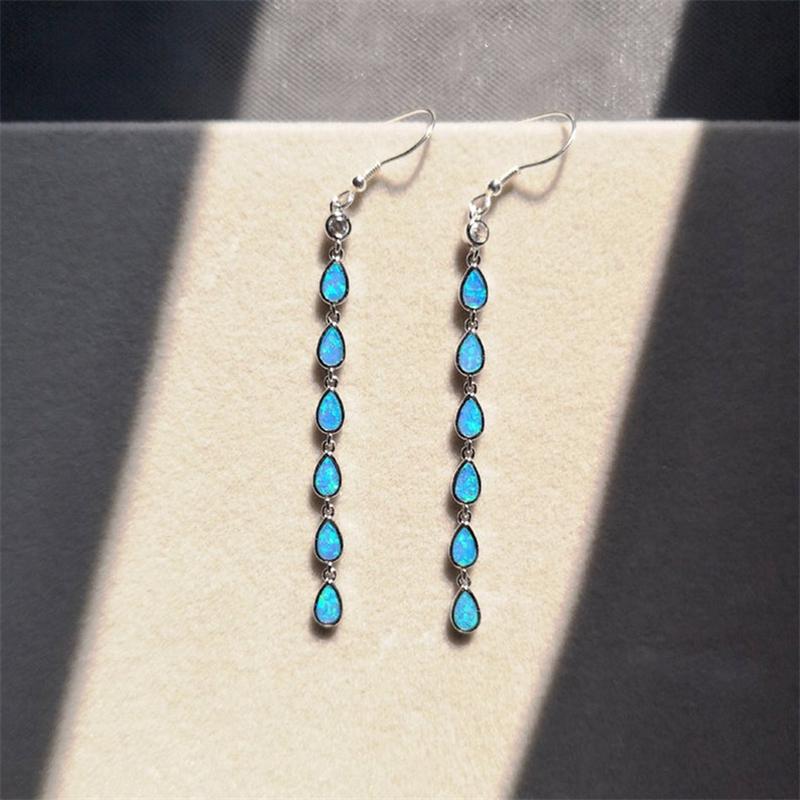 Женские длинные серьги-подвески в форме капли, богемные серьги-подвески с огненным опалом, для женщин, свадебные аксессуары, ювелирный подарок