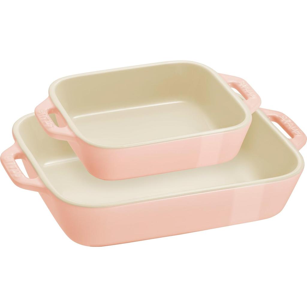 Staub Dish X 11cm 20 X 2 Piece Set Macaron Ceramic Set Gratin Dish Oven Microwave Safe Japanese Dish "Rectangular (14 / 16cm) Pink" [Authorized