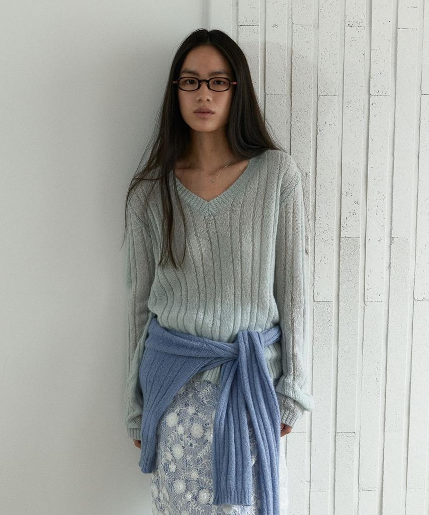 MA JOURNEE Sheer V-Neck Knit_Mint