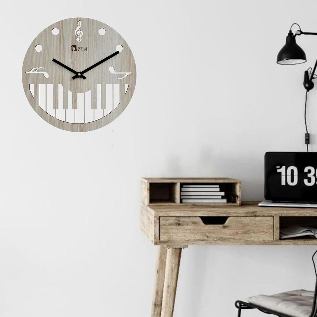 Улыбающийся дизайн пианино 12 дюймовые ручной работы стильные элегантные аналоговые деревянные настенные часы для гостиной прихожей спальни офиса в подарок белое буковое дерево