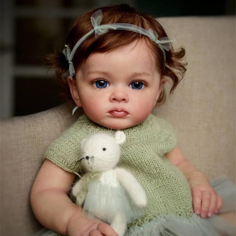 NPK 58 см кукла реборн для маленьких девочек Тутти, ткань для тела, ручная роспись, кукла, зеленый свитер