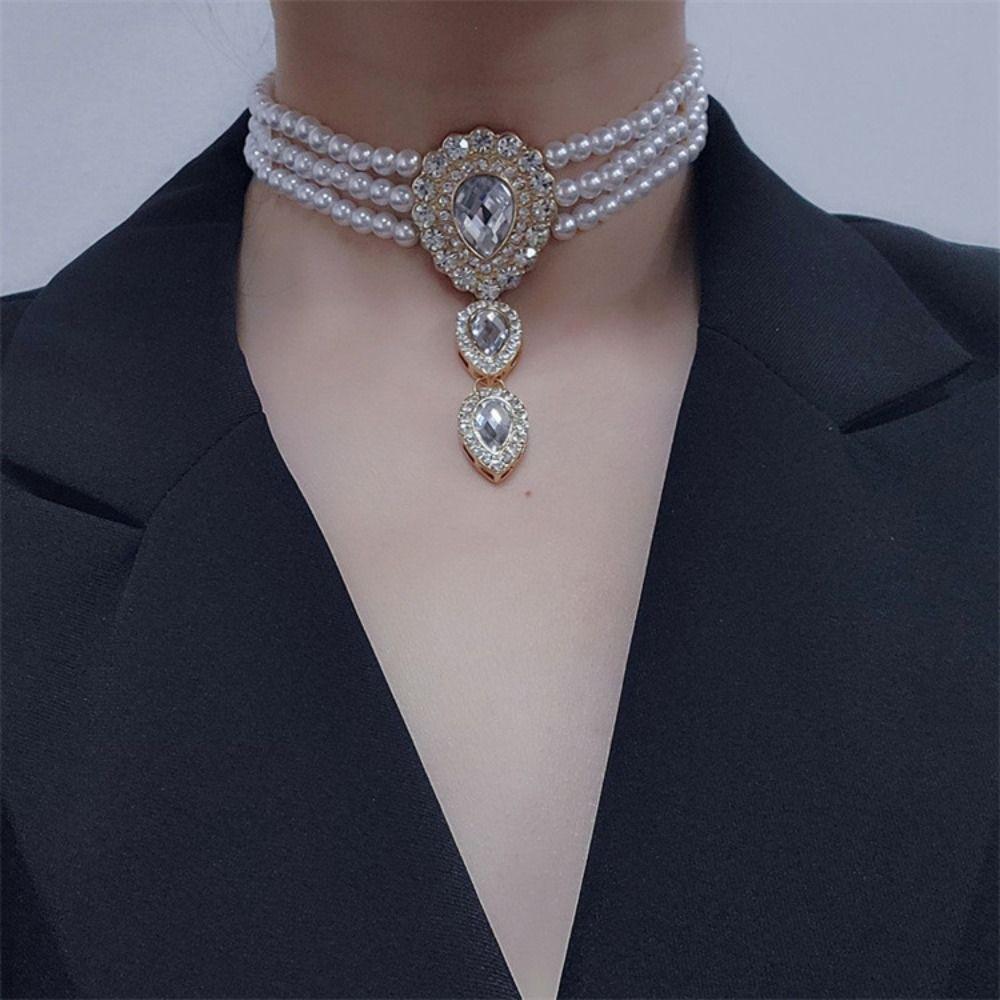 Wedding Pearl Temperament Women Necklace Rhinestone Pendant Jewelry Accessories Korean Style Choker