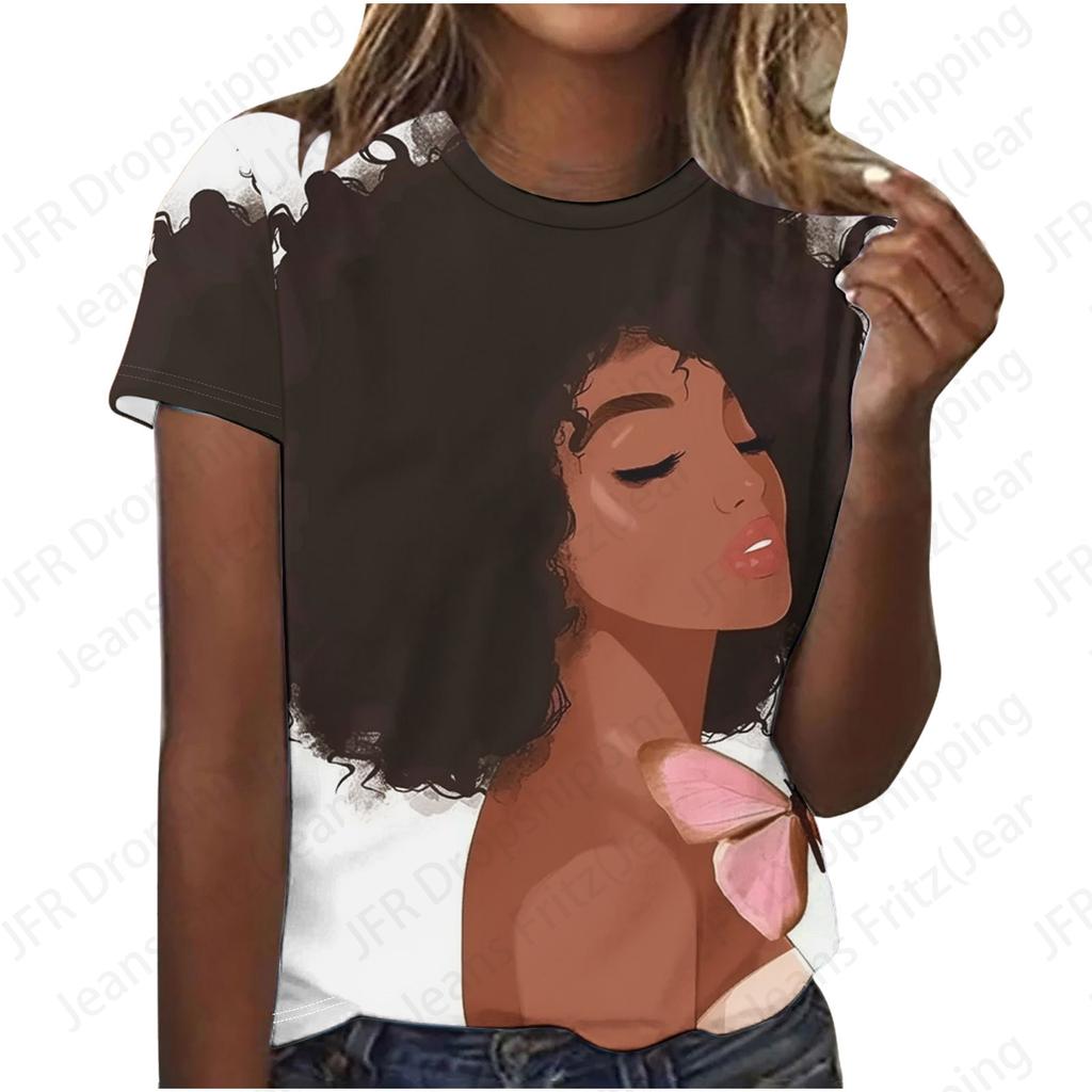 Летний топ с круглым вырезом и принтом 3D-портрета африканской женщины, модные повседневные футболки с короткими рукавами для женщин