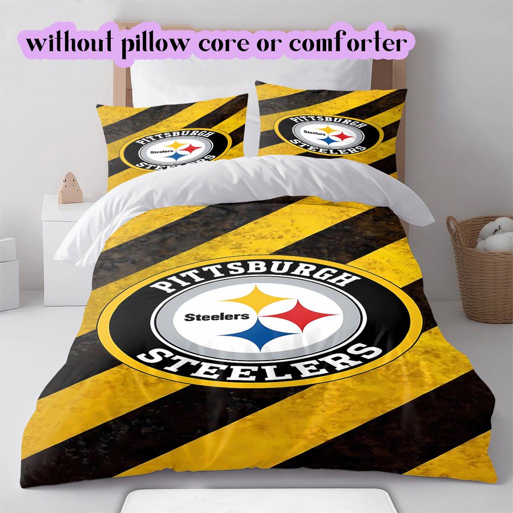 Pittsburgh Steelers Pattern Bedding Quilt Set Quilt Cover Pillowcase Home Decoration Birthday Gift (1 * duvet cover + 2 * pillowcase, without core)