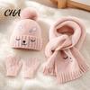Windproof Cold Weather Gear for Children Winter Hat Gloves Scarf Set Kids, Warm Knitted Pompom Hat, Cute Cozy Apparel Ages 2 to 6 Bunny Embroidery,