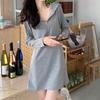 Plus Size Women's Hooded Sweater Dress for Autumn/Winter - Medium To Long Length, Loose Fit, Slim Bottoming Style