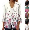Women's Fashion Loose Casual Printed Seven-Part Sleeve Button Down Blouse Cardigan Top