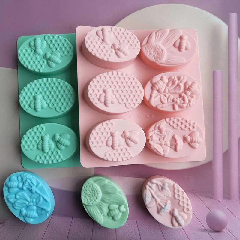 6 силиконовых форм для мыла в форме пчелы, овальные формы ручной работы, формы для цветов, формы для торта своими руками