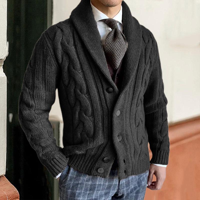 2025 Winter New Knitted Cardigan Men's Turn-down Collar Long Sleeve Twisted Sweater