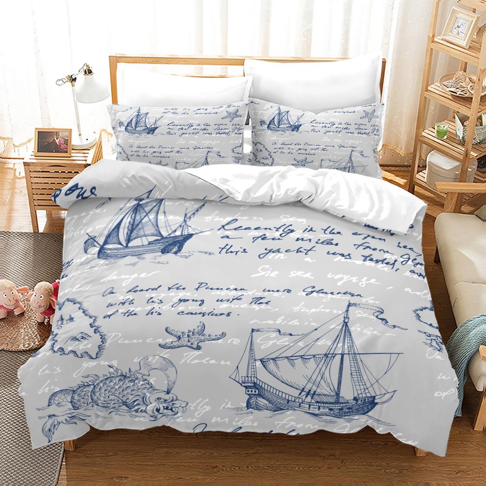 3D Sailing Themed Bedding Set, Anchor Duvet Cover Pillowcases 2/3pcs Soft Quick Drying Cover Set Boys' Teens Gift