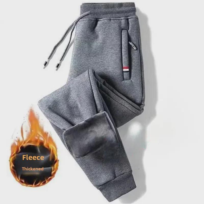 Мужские утолщенные брюки с флисовой подкладкой и завязками на осень и зиму