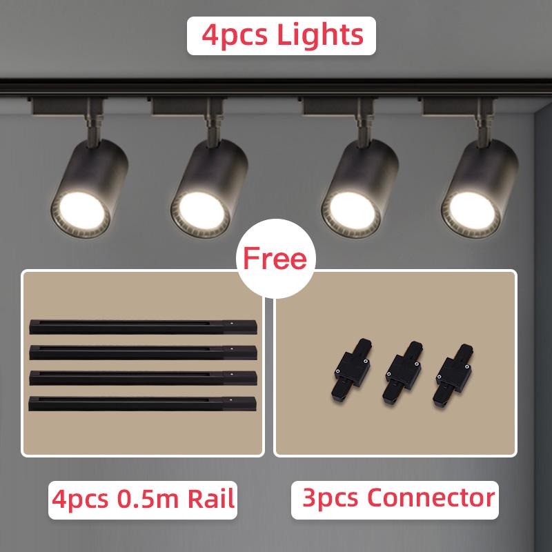 (4шт лампы+рейка 2м) Весь набор светодиодный трековый светильник COB Трековые светильники Алюминиевые рельсы Трековый светильник для одежды