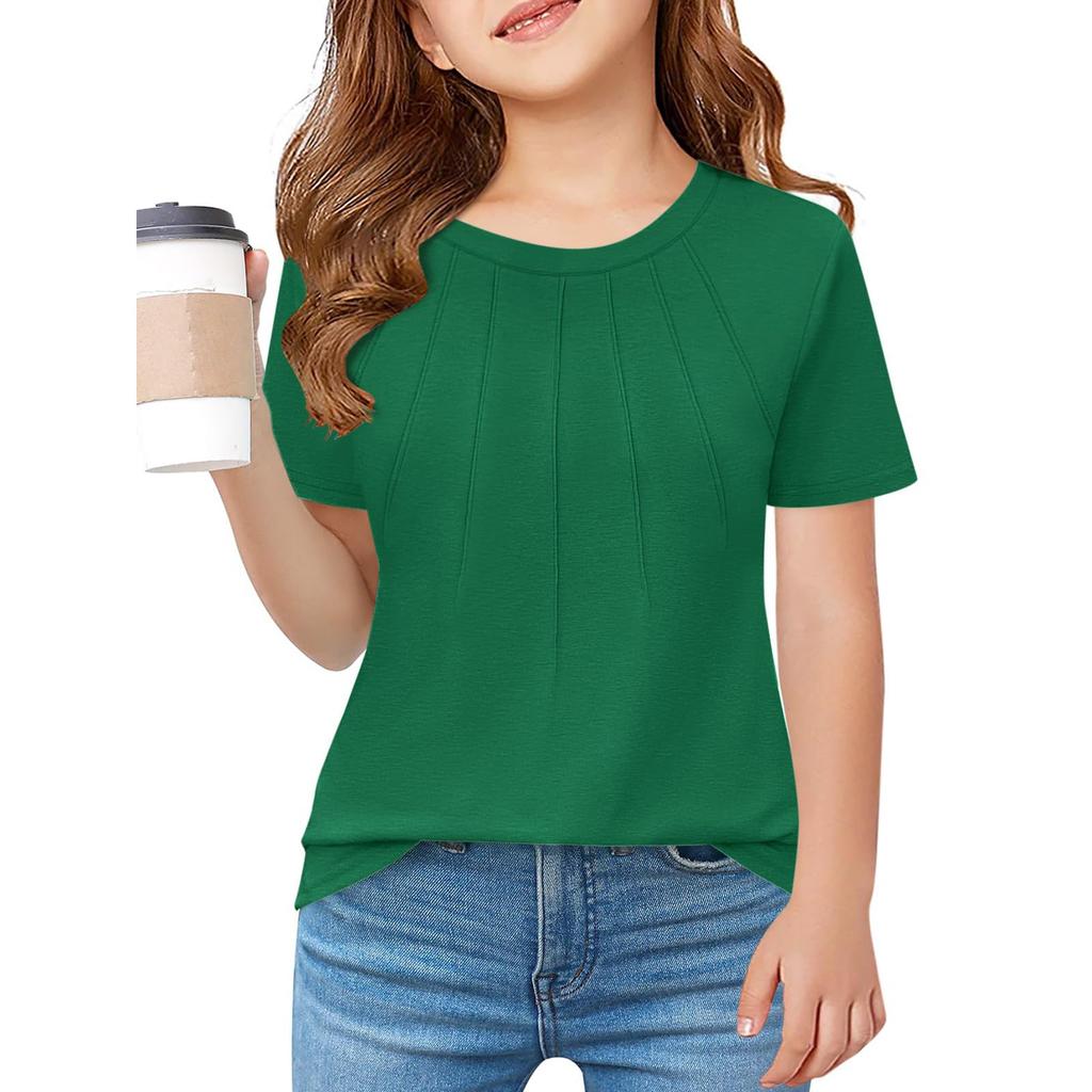 Children Fold A T-shirt Girl Summer Fashion Round Collar Jacket With Short Sleeves