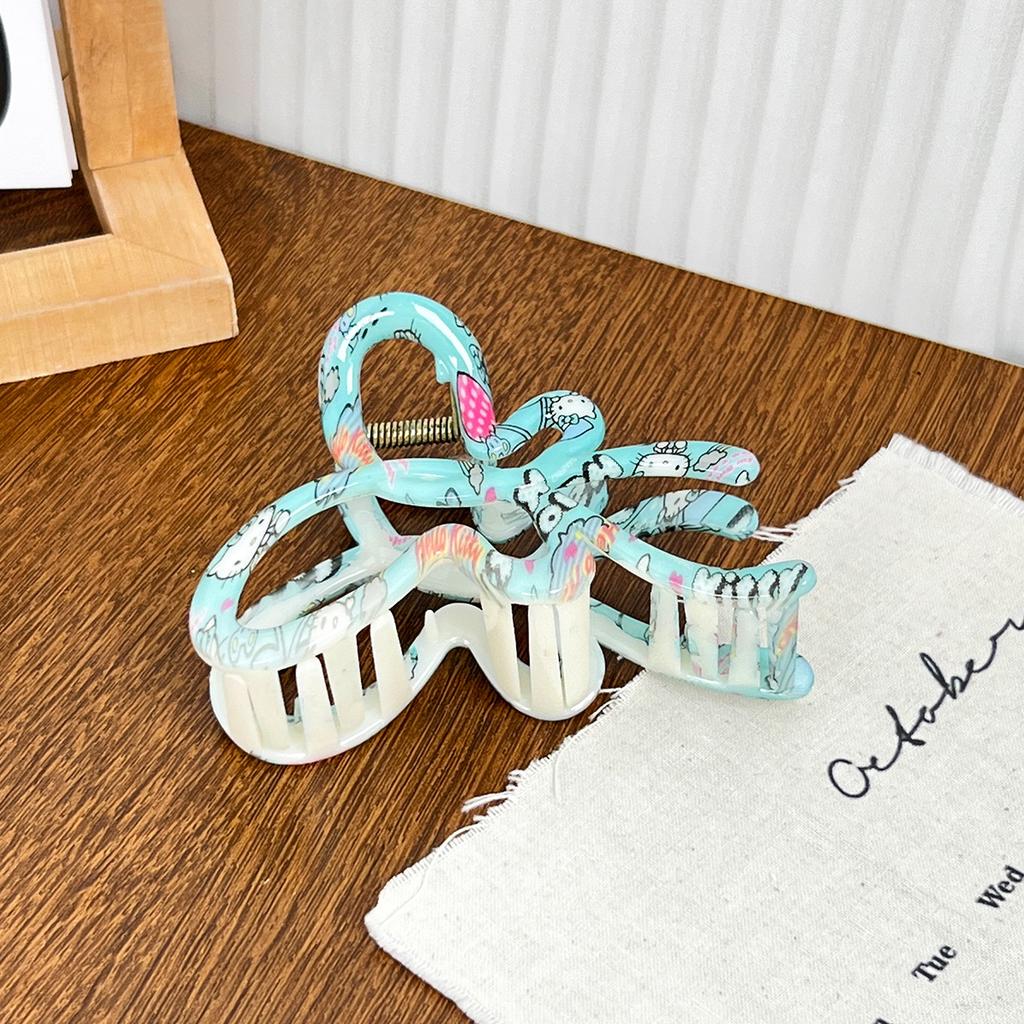 Ins  Fashion 10.2CM Large Wind Watermarked Bowknot Hair Claw Simple Plastic Shark Clip Hair Accessories For Woman Girls