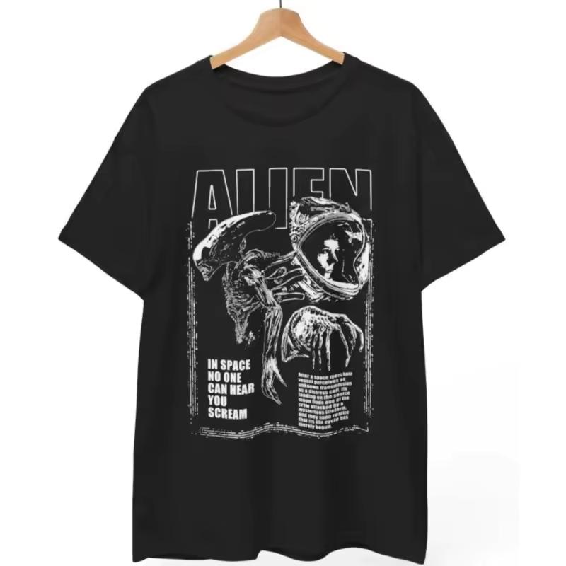 Retro Movie, Horror, Sci-fi, Black Pattern, Space and Alien Men's T shirt Summer New Unisex