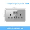 UK 13A Doublel usb электрическая розетка настенный светодиодный выключатель, серое стекло универсальный Type-c 18 Вт интеллектуальная быстрая зарядка розетка питания вилка