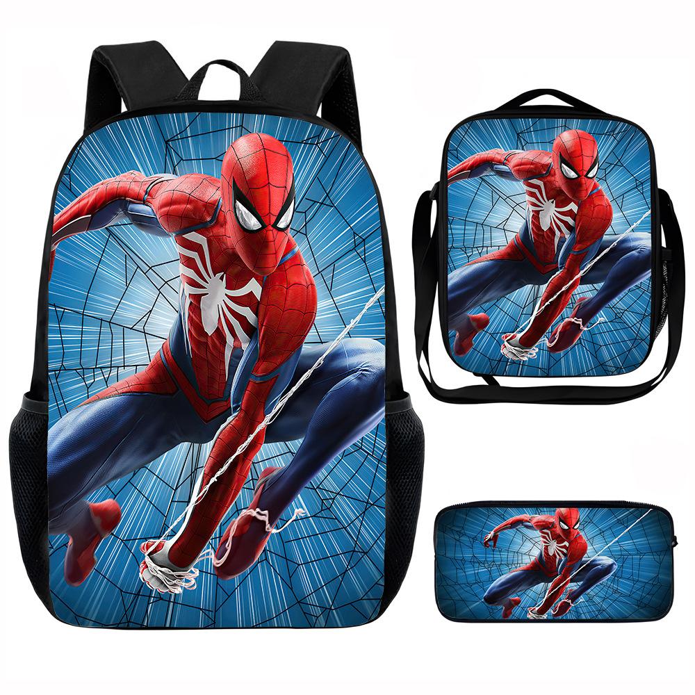 Spider-Man School Bag Lunch Bag Pencil Bag Elementary School Backpack Cartoon Peripheral Backpack Children's Bag Three-piece Set