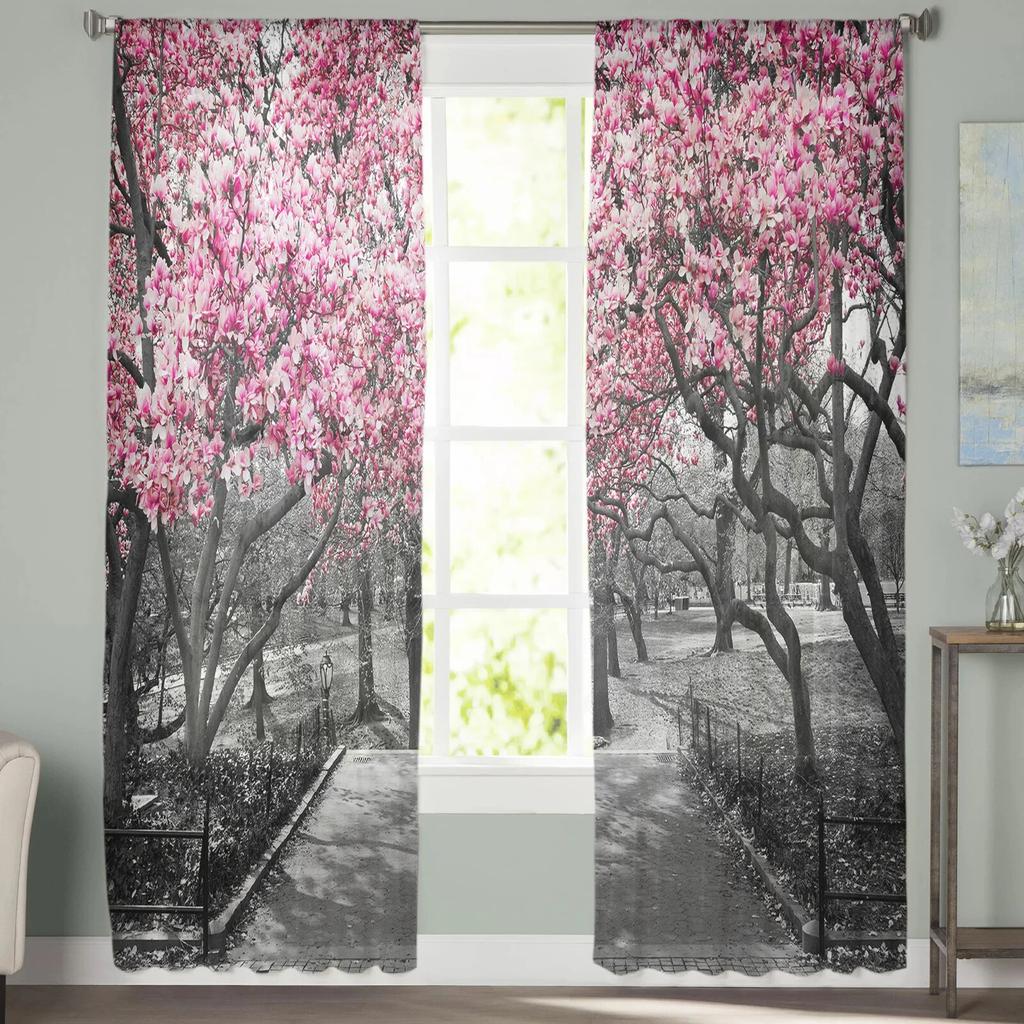 Cherry Tree Park Luxury Tulle Curtains Modern Living Room Kitchen Chiffon Curtain Bedroom Sheer Valance Curtain