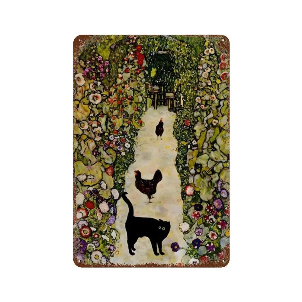 Знаменитая картина «Мона Лиза Звездная ночь» с забавным черным котом, постер, металлическая жестяная вывеска, табличка, настенное искусство, домашний декор для гостиной, спальни