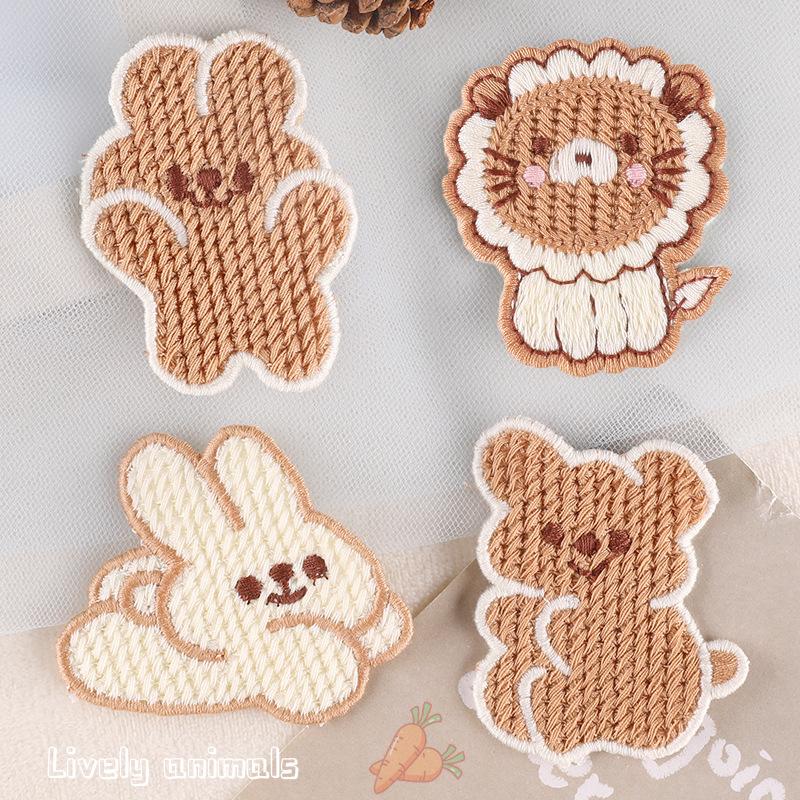 Этикетка с вышивкой Мультяшное животное Кролик Дополнительный ярлык Ручной счет Наклейка-нашивка своими руками Аксессуары для одежды Водорастворимая наклейка с вышивкой