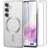Case + 2 Tempered Glasses for Samsung Galaxy S25, with Magnetic Circle Camera Protection - Glittery Silver