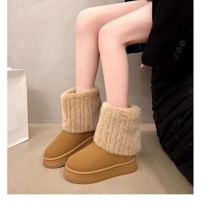 Женские зимние сноубутсы на толстой подошве с флисовой подкладкой - Теплые, Нескользящие, Увеличивающие рост