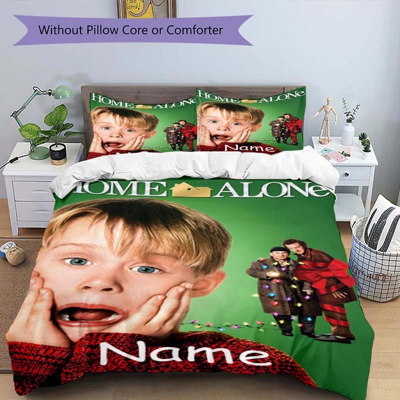 3Pcs Custom Name Home Alone Bedding Set Duvet Cover Closure Includes 1Duvet Cover 2Pillowcases Soft And Comfortable For All Seasons