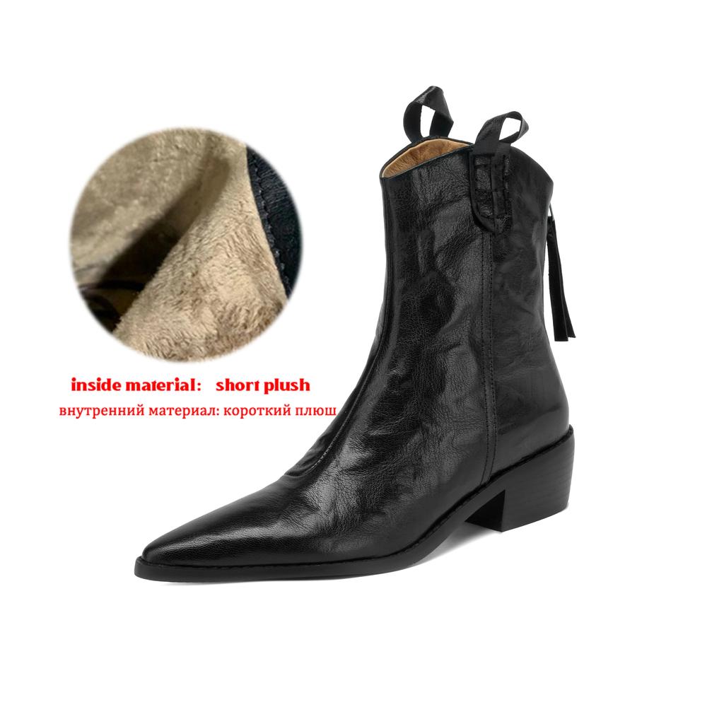 Krazing Pot Sheep Skin Autumn Winter Shoes Med Heels Size 43 Western Boots High Quality Slip On Ankle Boots