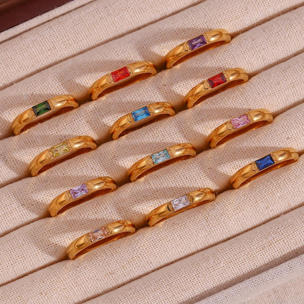 E.B.belle Кольцо с натуральными камнями по знаку зодиака, 18K позолота, блестящее, 12 цветов, кольцо из нержавеющей стали с позолотой, цирконий, для женщин