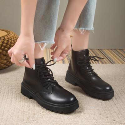 Модные новые туфли на платформе, женские ботинки с круглым носком, на молнии, весна-осень, модные женские черные ботинки на шнуровке для женщин, обувь больших размеров