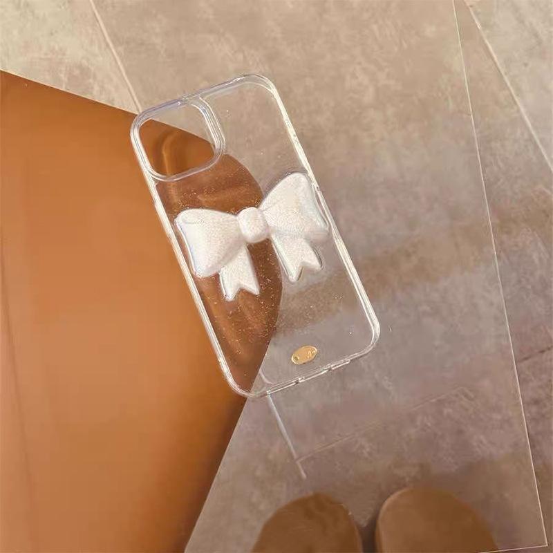 Японский и корейский Ins стиль Прозрачный чехол для телефона с бантиком из капельного клея для IPhone 16 Promax Женский 15 для Apple 17