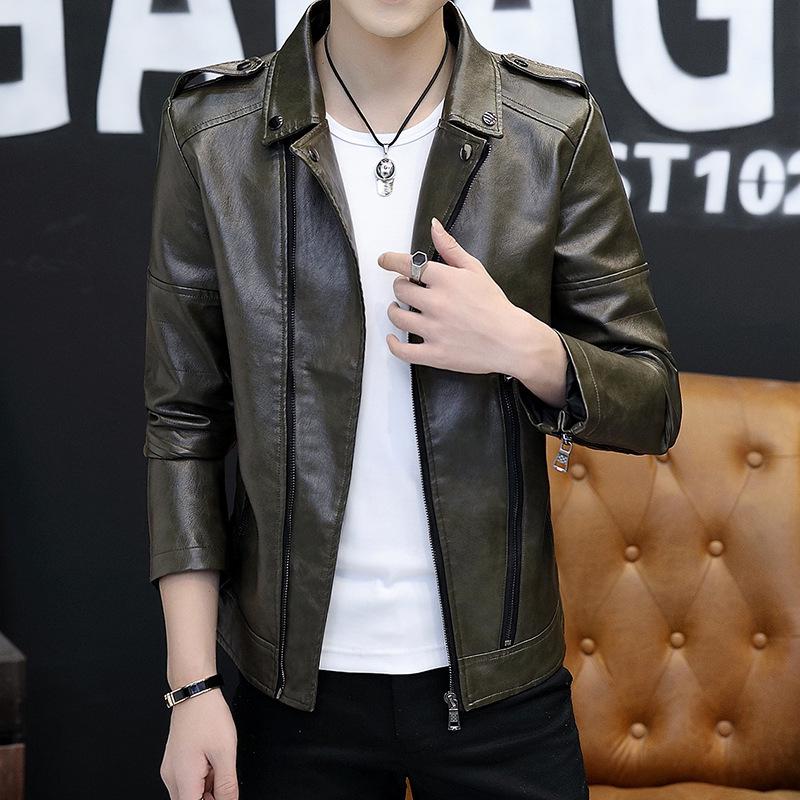 Весенняя и осенняя кожаная куртка мужская модная куртка-локомотив тонкая корейская версия красивая молодежная кожаная куртка мужская